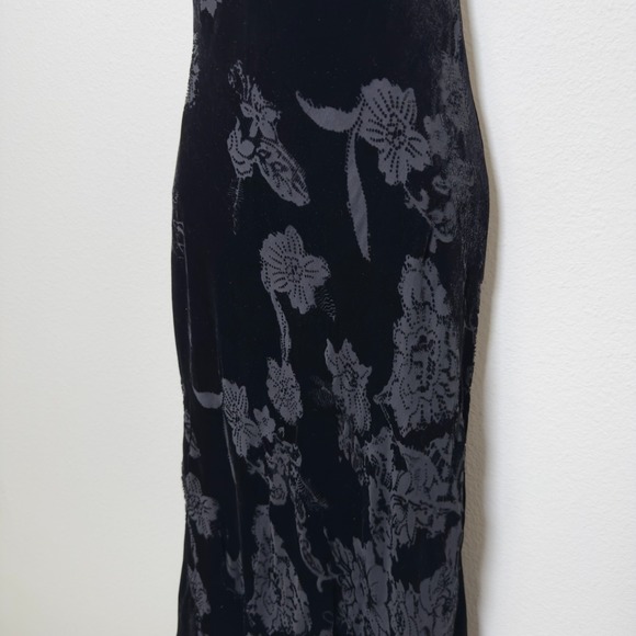 VTG Y2K 90s Women Fairy Grunge Velvet Burnout Silk Evening Dress Midi Lace Trim - Picture 10 of 13